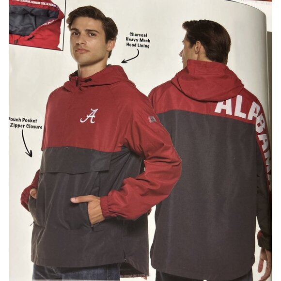 NEW Alabama Crimson Tide Colosseum Anorak 1/2 Zip Pullover Hooded Jacket Men's L - Picture 1 of 14